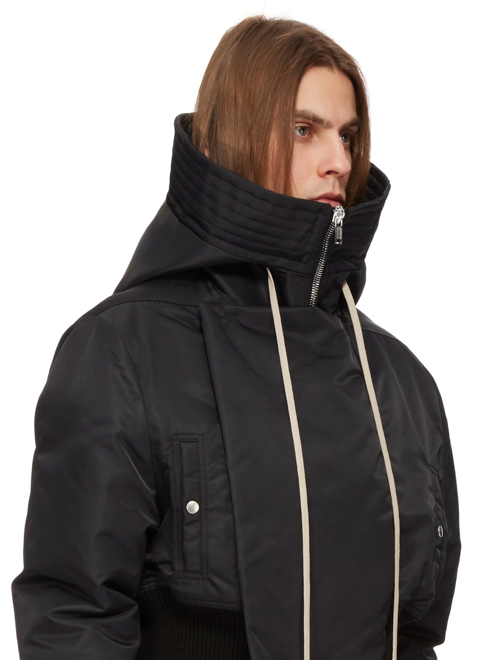 RICK OWENS FW23 LUXOR RUNWAY CROPPED ALICE PARKA IN BLACK RECYCLED BOMBER