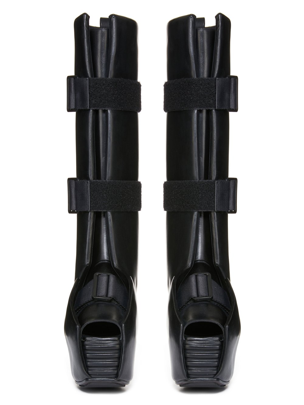 RICK OWENS FW23 LUXOR RUNWAY OPEN TOE SPLINT PLATFORMS 45 IN BLACK GROPPONE COW LEATHER