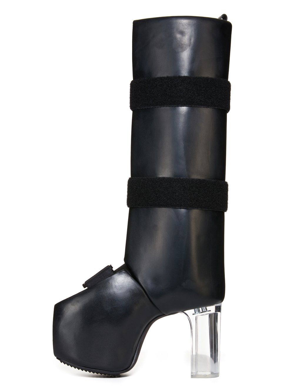 RICK OWENS FW23 LUXOR RUNWAY OPEN TOE SPLINT PLATFORMS 45 IN BLACK GROPPONE COW LEATHER