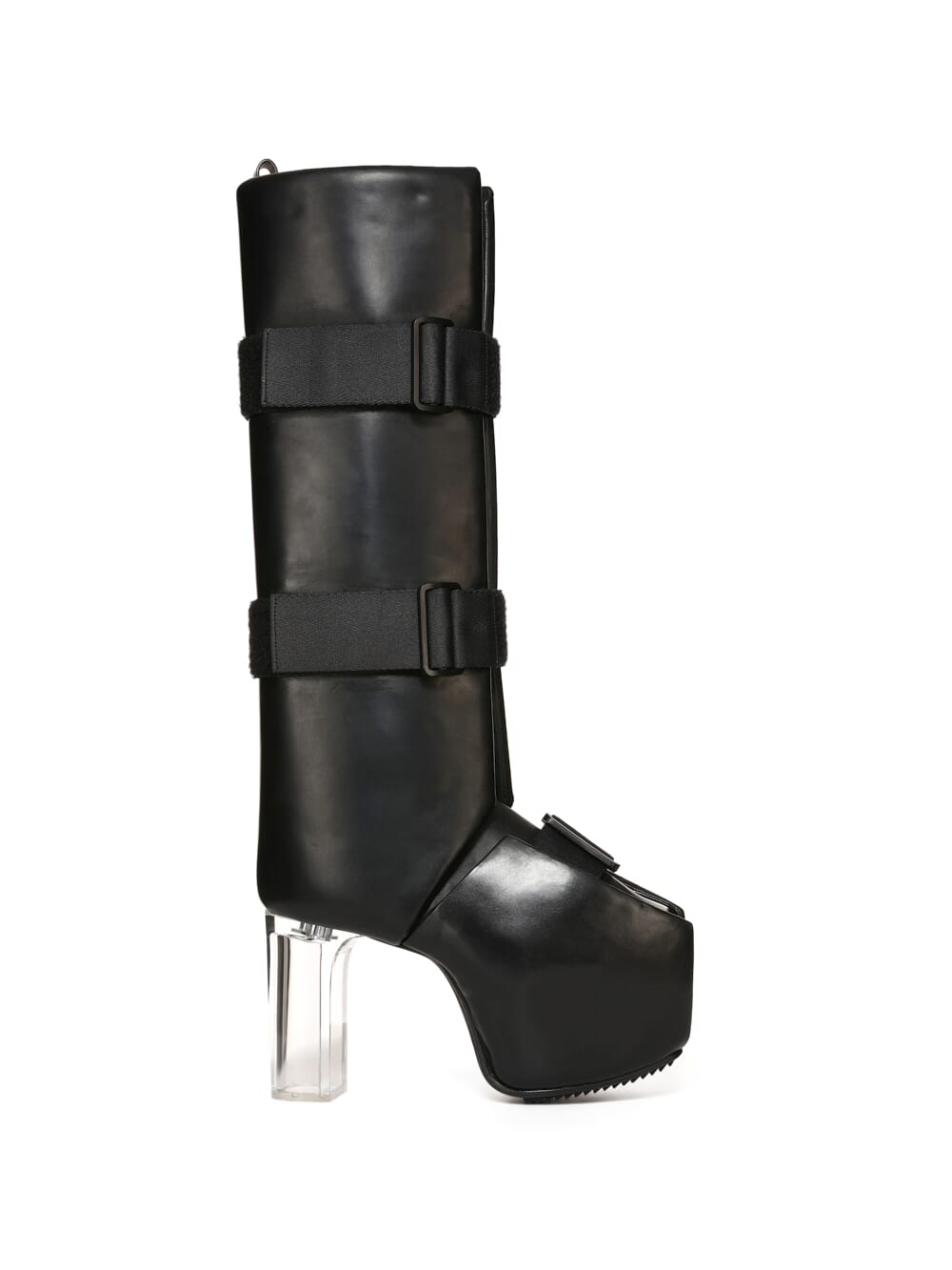 RICK OWENS FW23 LUXOR RUNWAY OPEN TOE SPLINT PLATFORMS 45 IN BLACK GROPPONE COW LEATHER