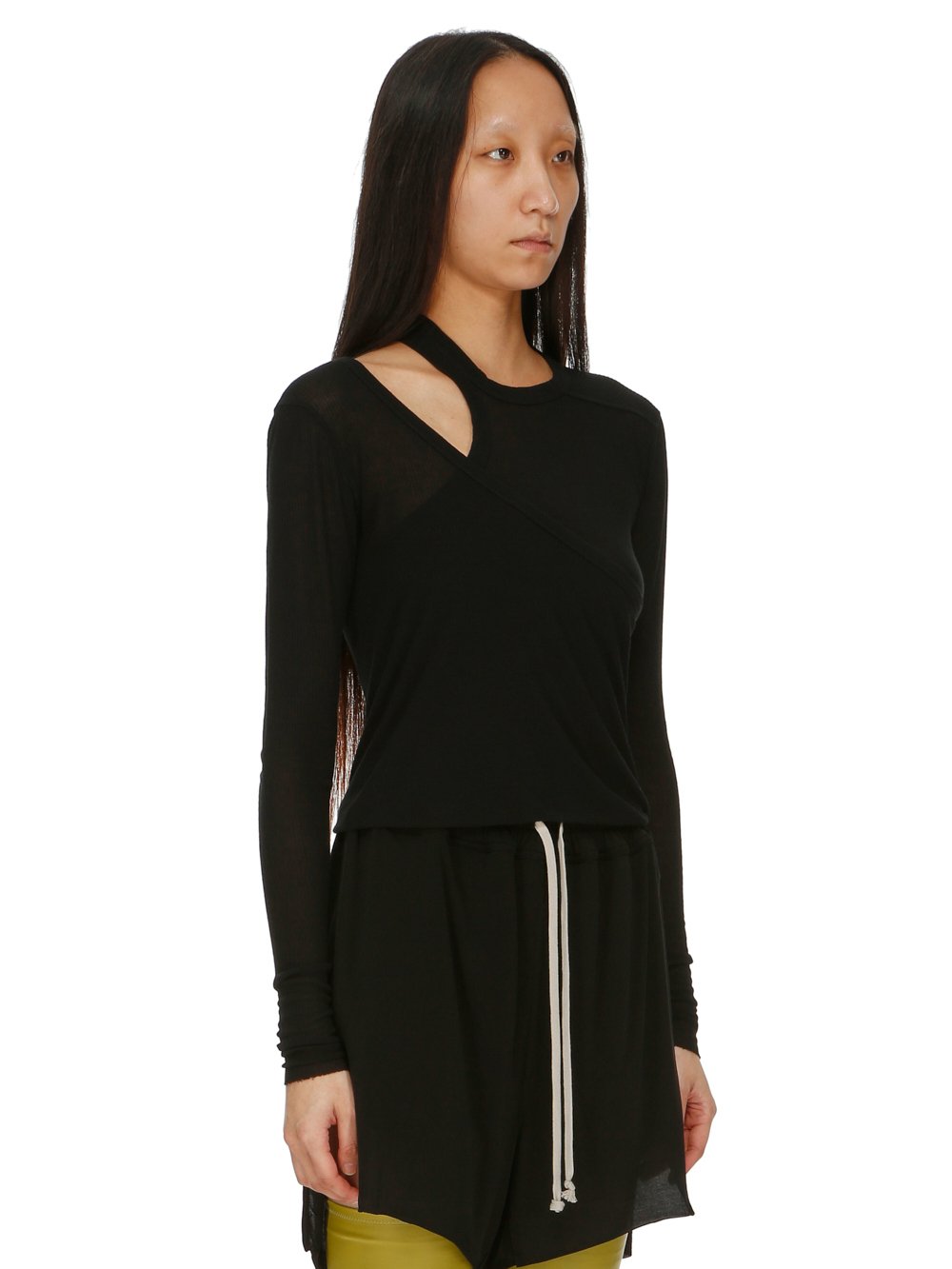 RICK OWENS FW23 LUXOR BANANA LS T IN VISCOSE SILK RIB JERSEY