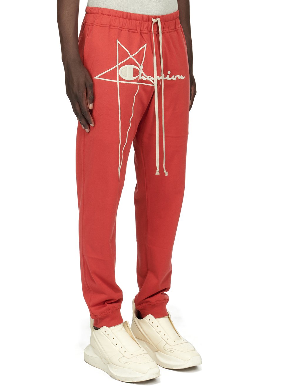 CHAMPION X RICK OWENS PRISONER DRAWSTRING IN CARNELIAN RED COMPACT COTTON FELPA