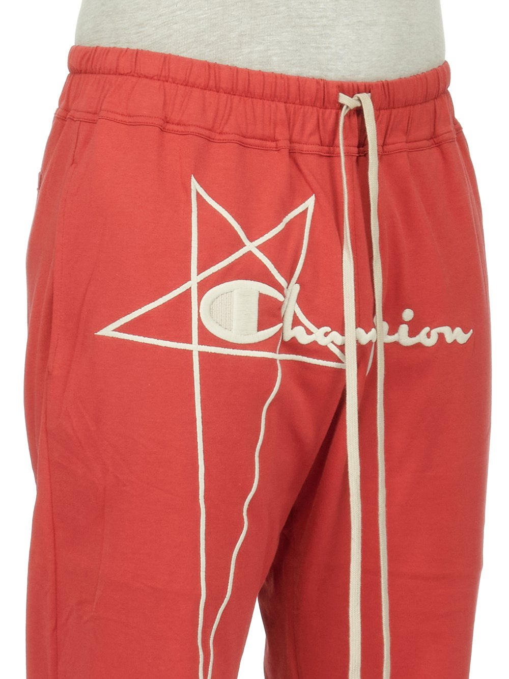 CHAMPION X RICK OWENS PRISONER DRAWSTRING IN CARNELIAN RED COMPACT COTTON FELPA