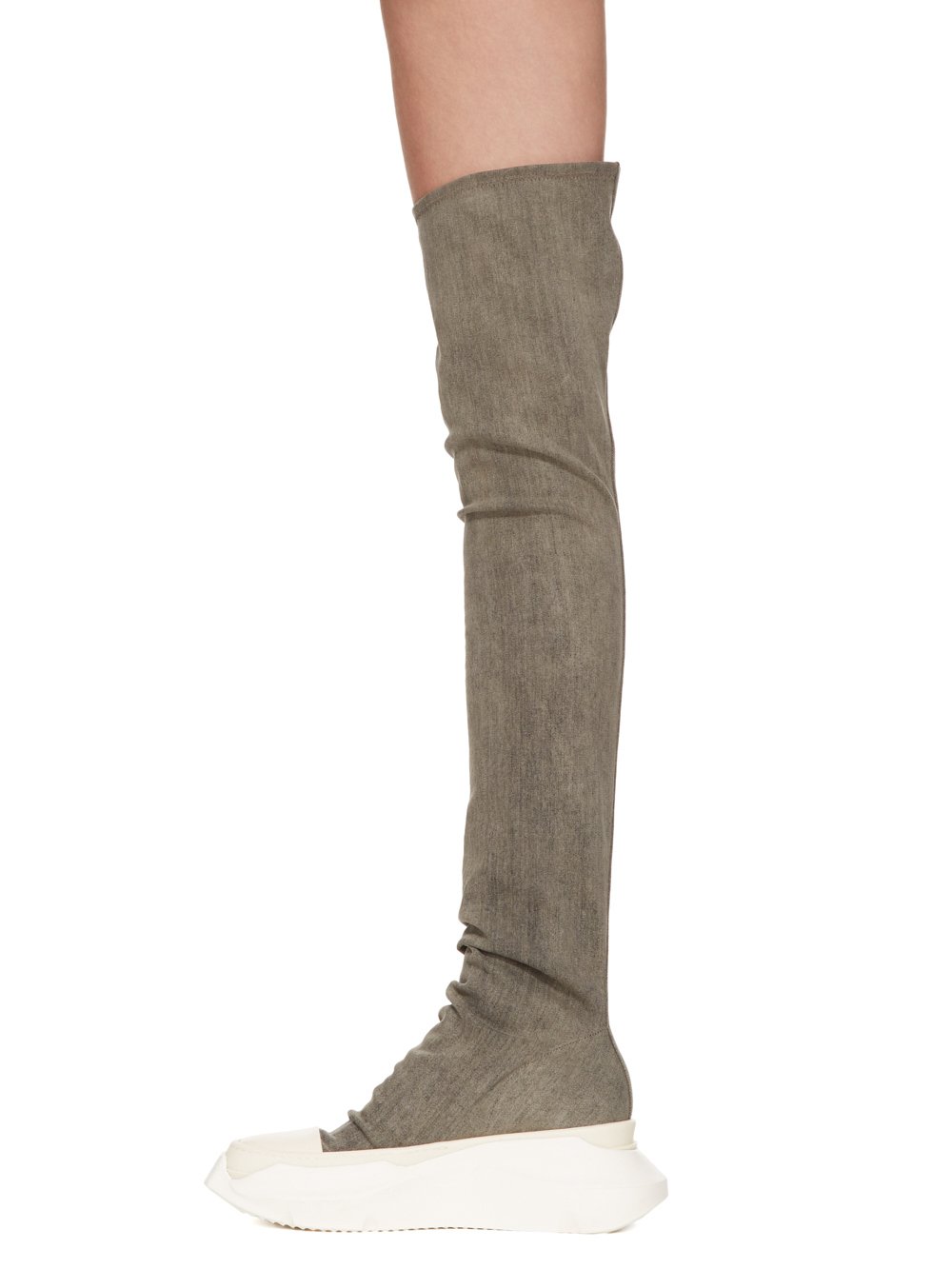 RICK OWENS FW23 LUXOR ABSTRACT STOCKINGS IN MINERAL PEARL STRETCH DENIM