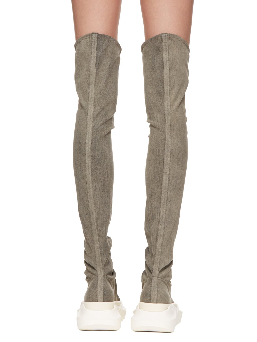 RICK OWENS FW23 LUXOR ABSTRACT STOCKINGS IN MINERAL PEARL STRETCH DENIM