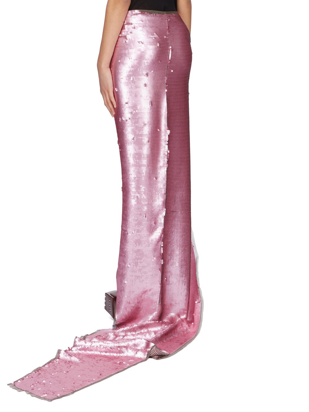 RICK OWENS FW23 LUXOR RUNWAY EDFU SKIRT RUNWAY LENGTH IN DUST AND PINK SEQUIN EMBROIDERED SILK CHIFFON