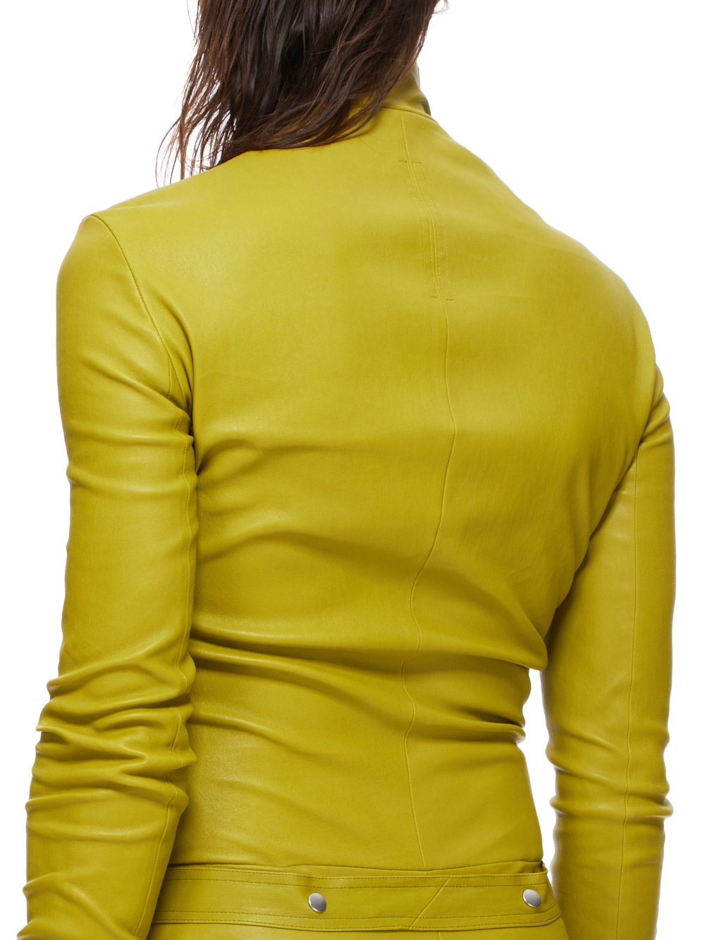 RICK OWENS FW23 LUXOR TIGHT GARY FLGHTSUIT IN ACID YELLOW STRETCH LAMB LEATHER