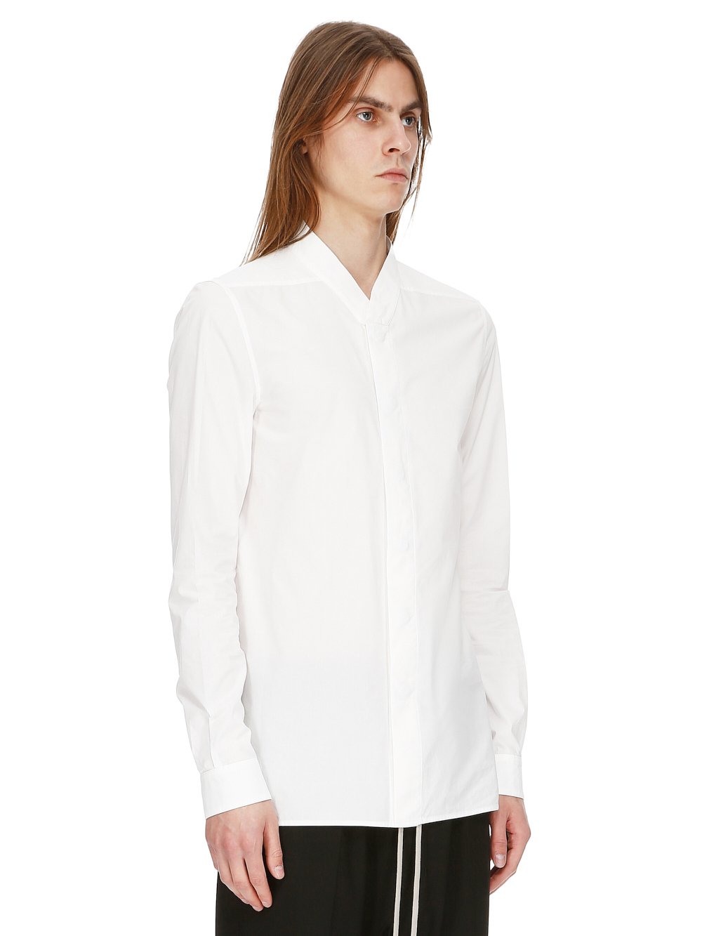 RICK OWENS FW23 LUXOR SNAP COLLAR FAUN SHIRT IN MILK WHITE COTTON POPLIN