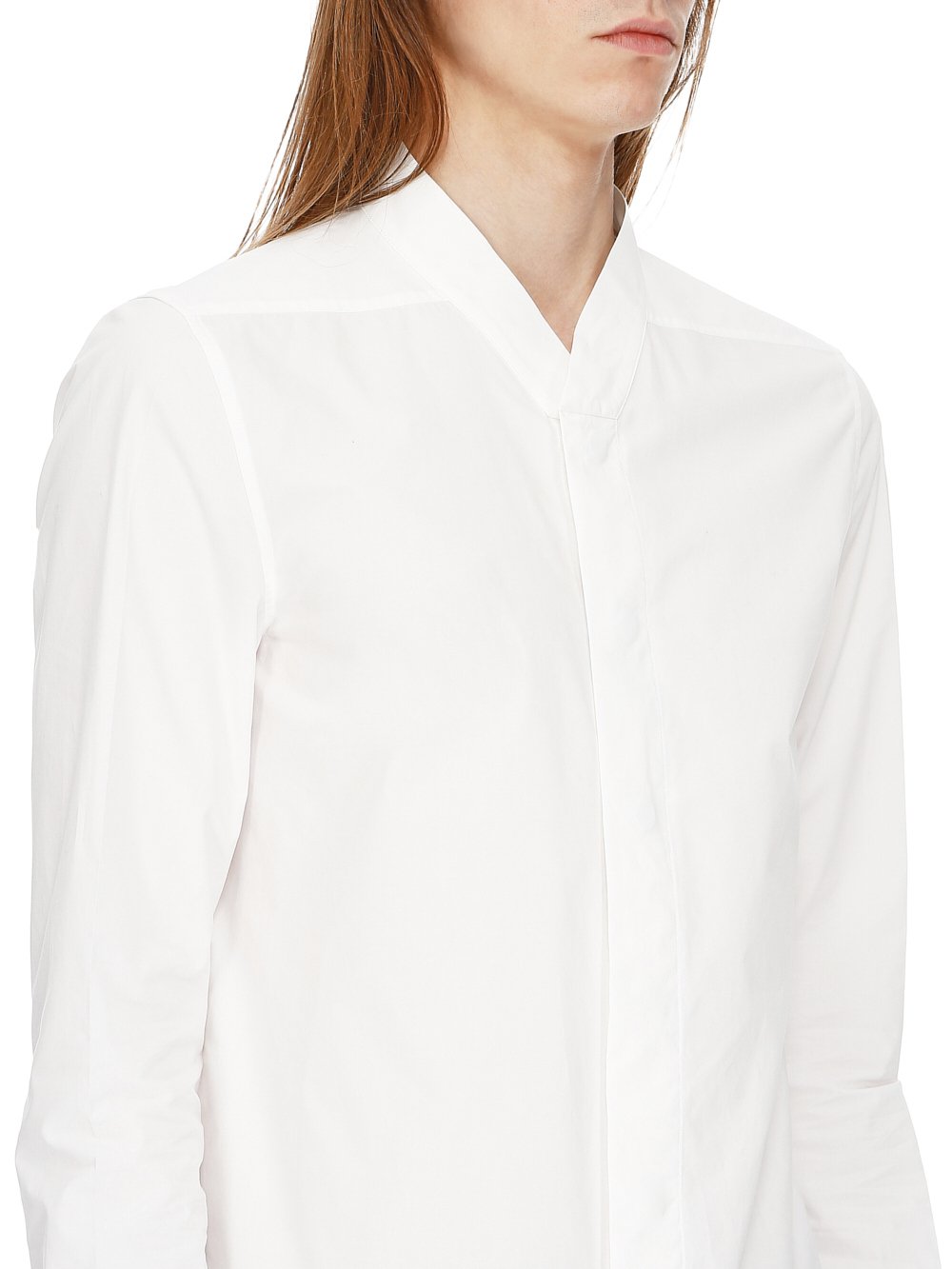 RICK OWENS FW23 LUXOR SNAP COLLAR FAUN SHIRT IN MILK WHITE COTTON POPLIN