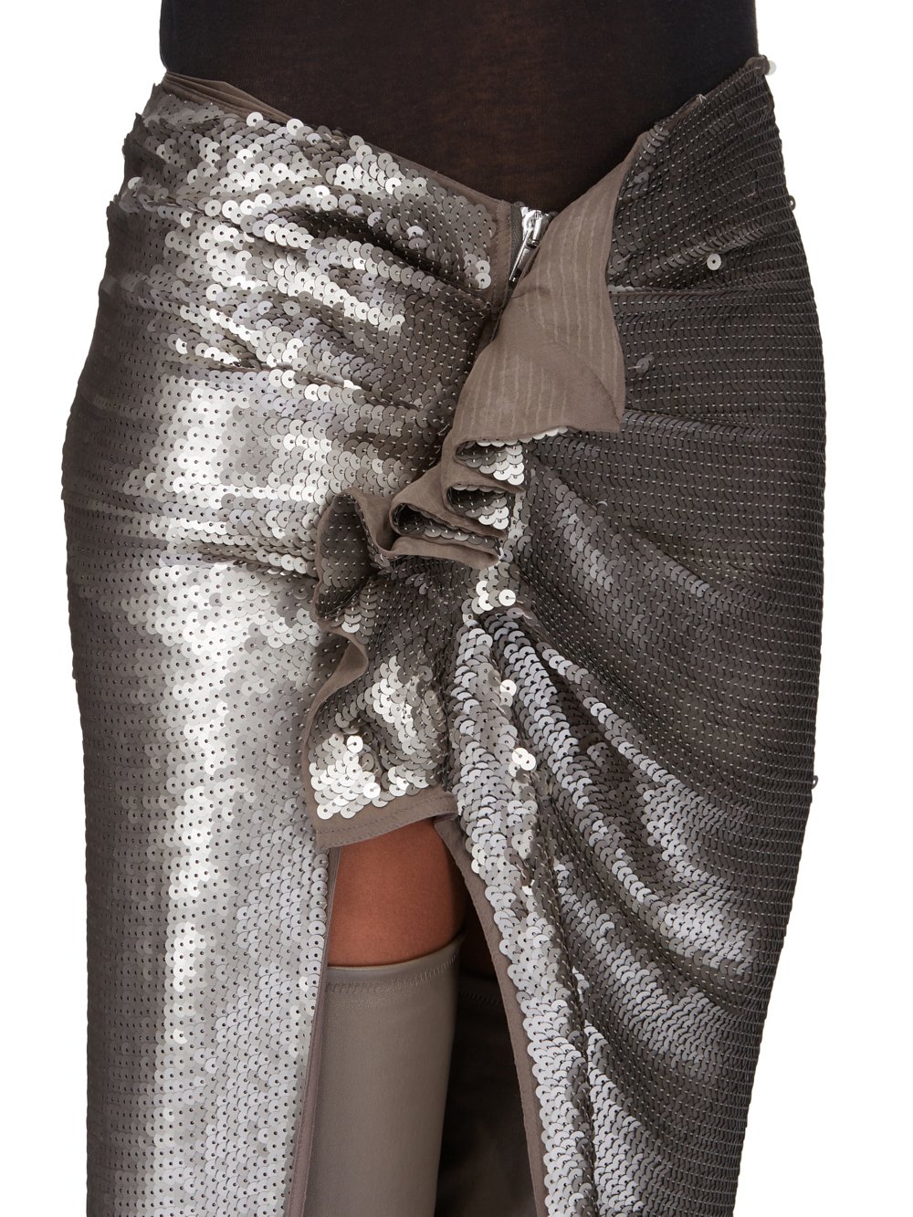 RICK OWENS FW23 LUXOR RUNWAY EDFU SKIRT RUNWAY LENGTH IN DUST AND PEARL SEQUIN EMBROIDERED SILK CHIFFON