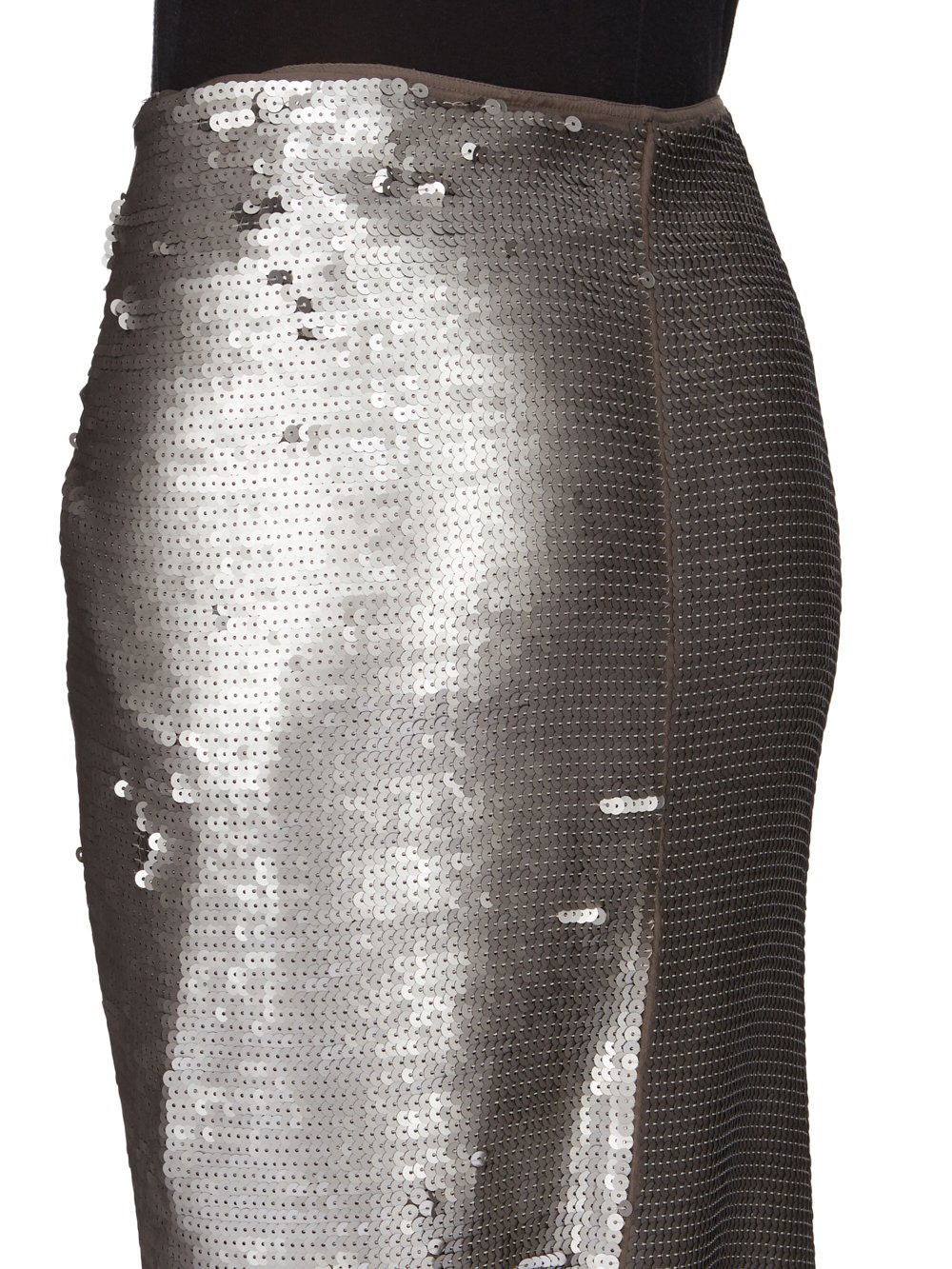 RICK OWENS FW23 LUXOR RUNWAY EDFU SKIRT RUNWAY LENGTH IN DUST AND PEARL SEQUIN EMBROIDERED SILK CHIFFON