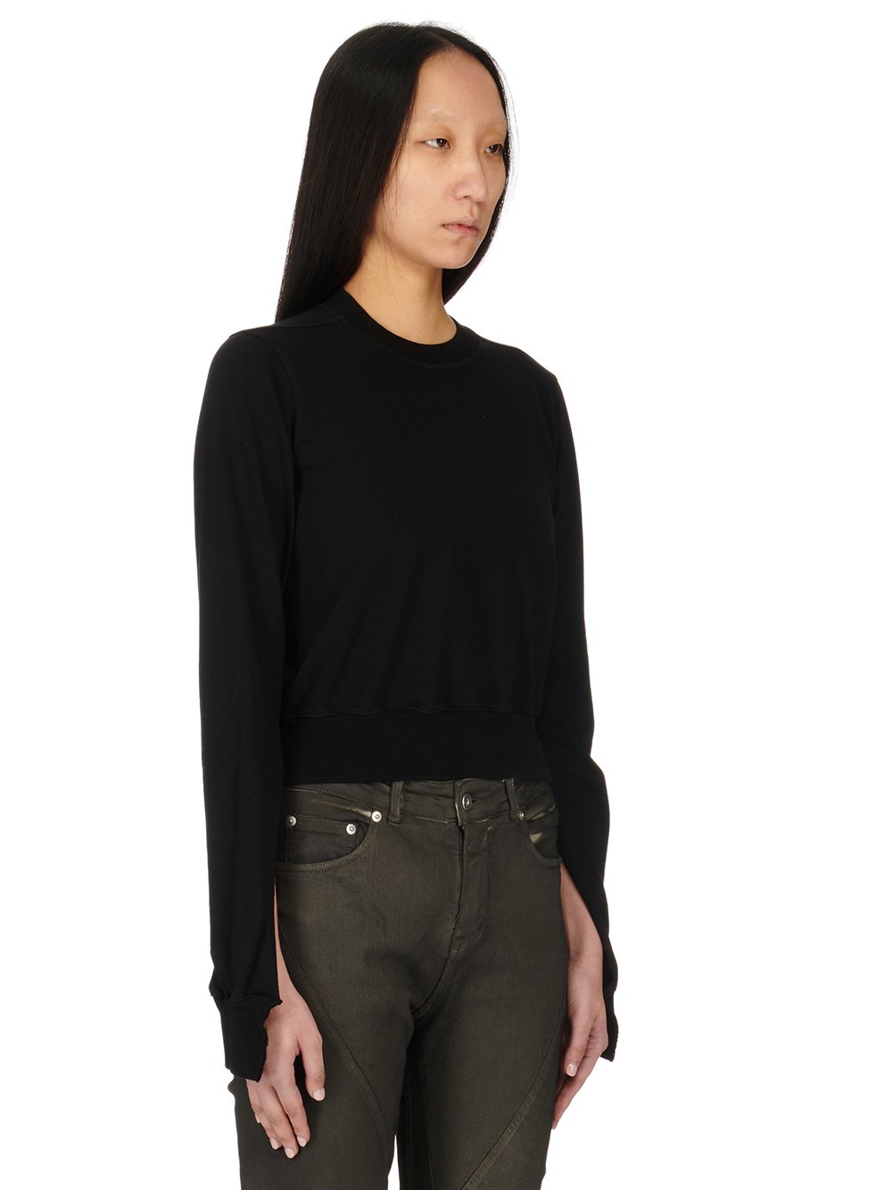 RICK OWENS FW23 LUXOR CROPPED SWEAT IN BLACK COMPACT HEAVY COTTON JERSEY