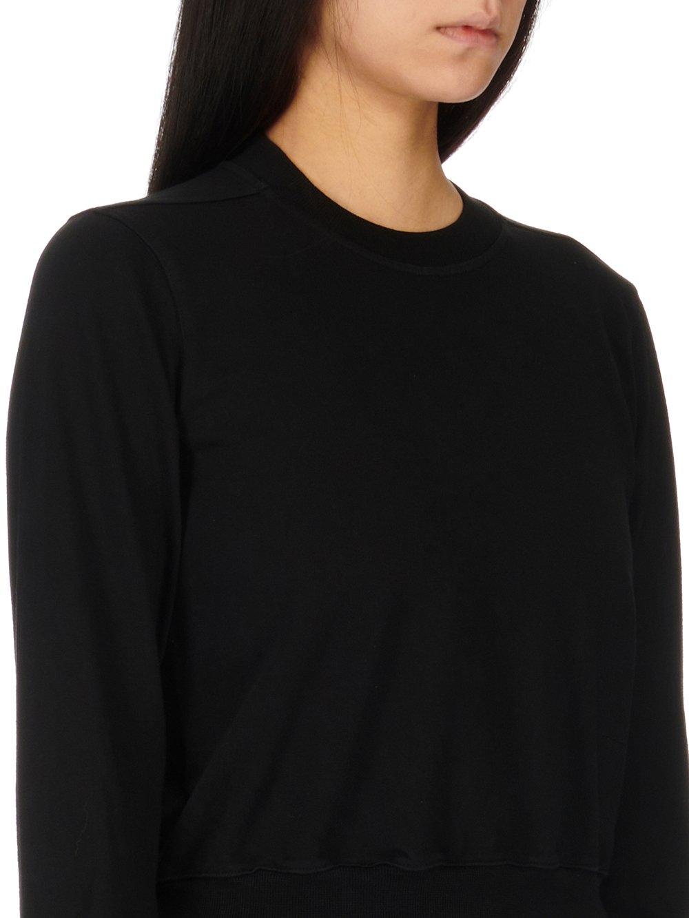 RICK OWENS FW23 LUXOR CROPPED SWEAT IN BLACK COMPACT HEAVY COTTON JERSEY