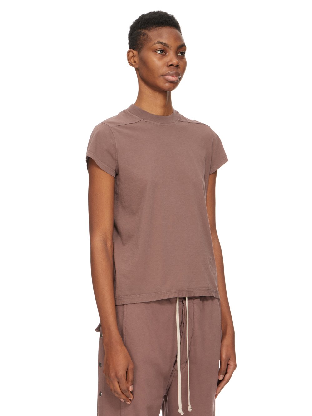 RICK OWENS FW23 LUXOR SMALL LEVEL T IN MAUVE MEDIUM WEIGHT COTTON JERSEY 