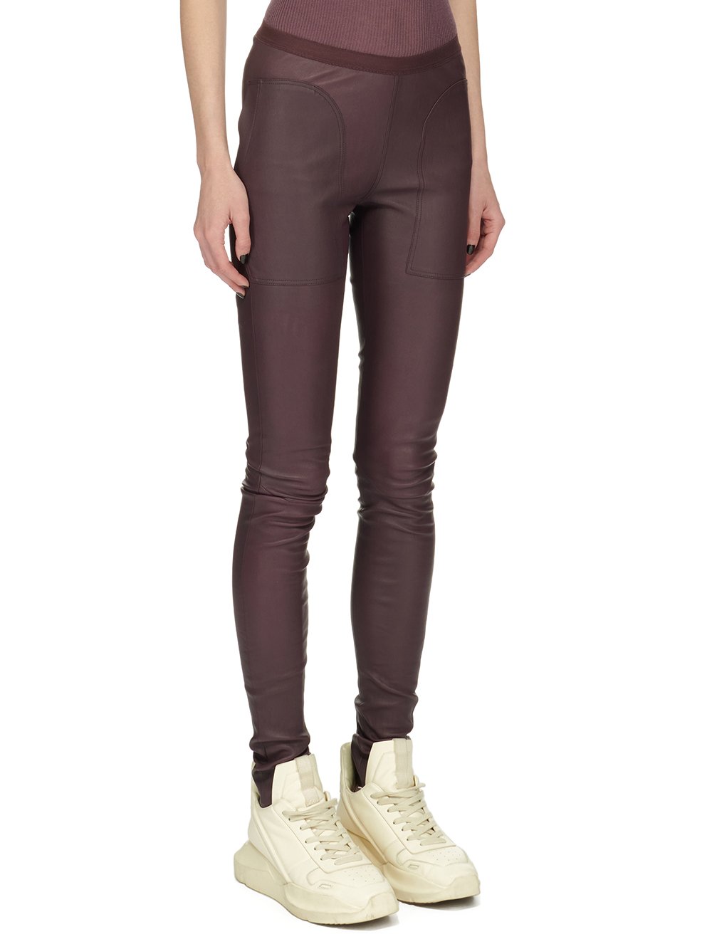 RICK OWENS FW23 LUXOR LEGGINGS IN AMETHYST PURPLE STRETCH LAMB LEATHER