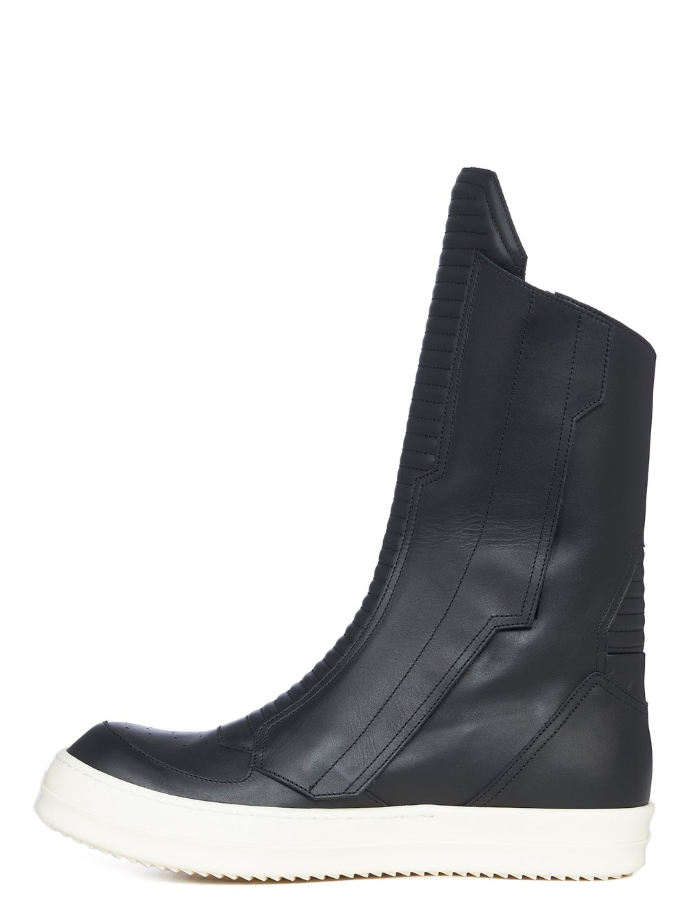 RICK OWENS FW23 LUXOR BIKER SNEAKS IN BLACK AND MILK CORTINA GREASE CALF LEATHER