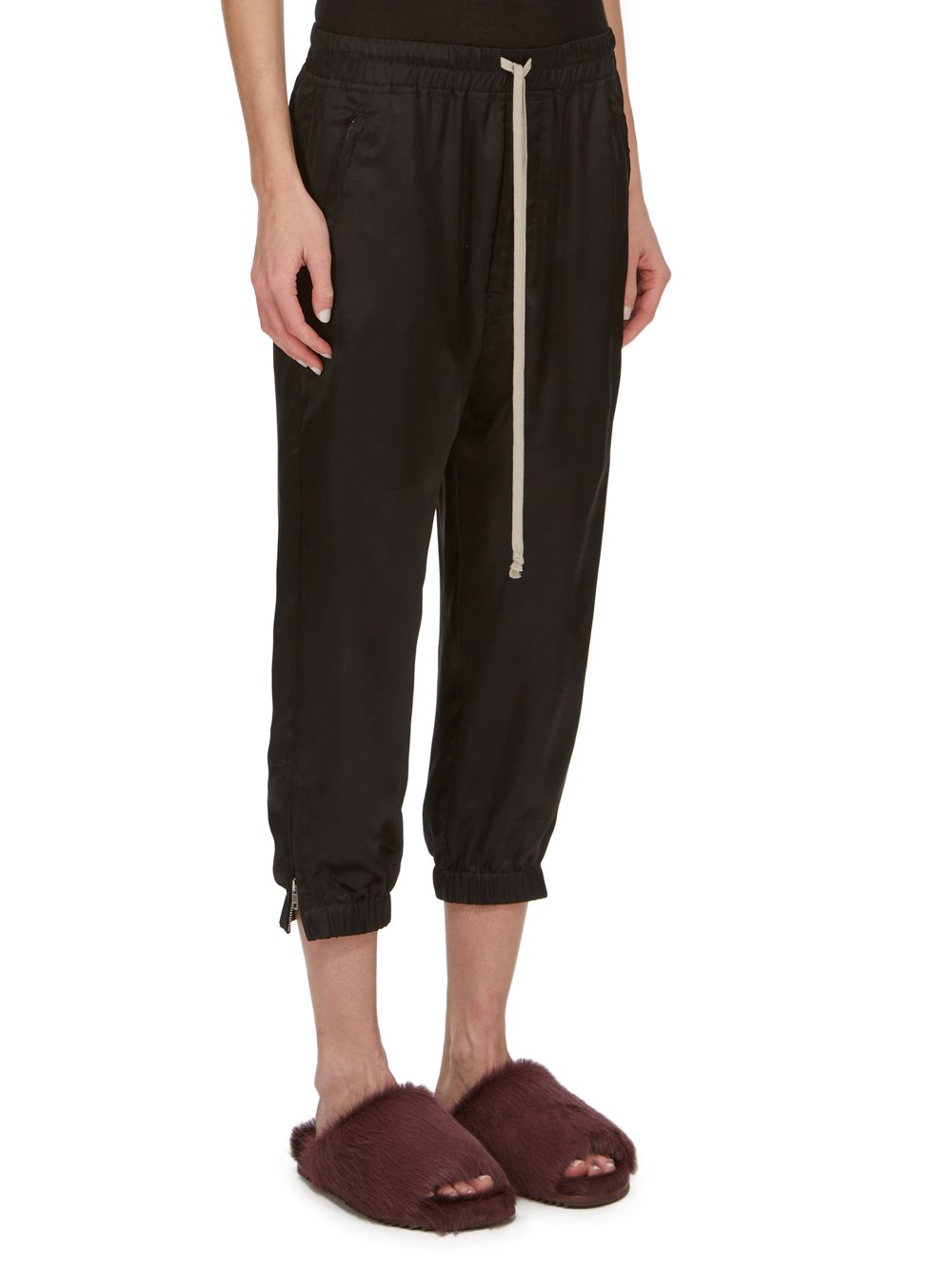 RICK OWENS FW23 LUXOR CROPPED TRACK IN BLACK CUPRO SATIN