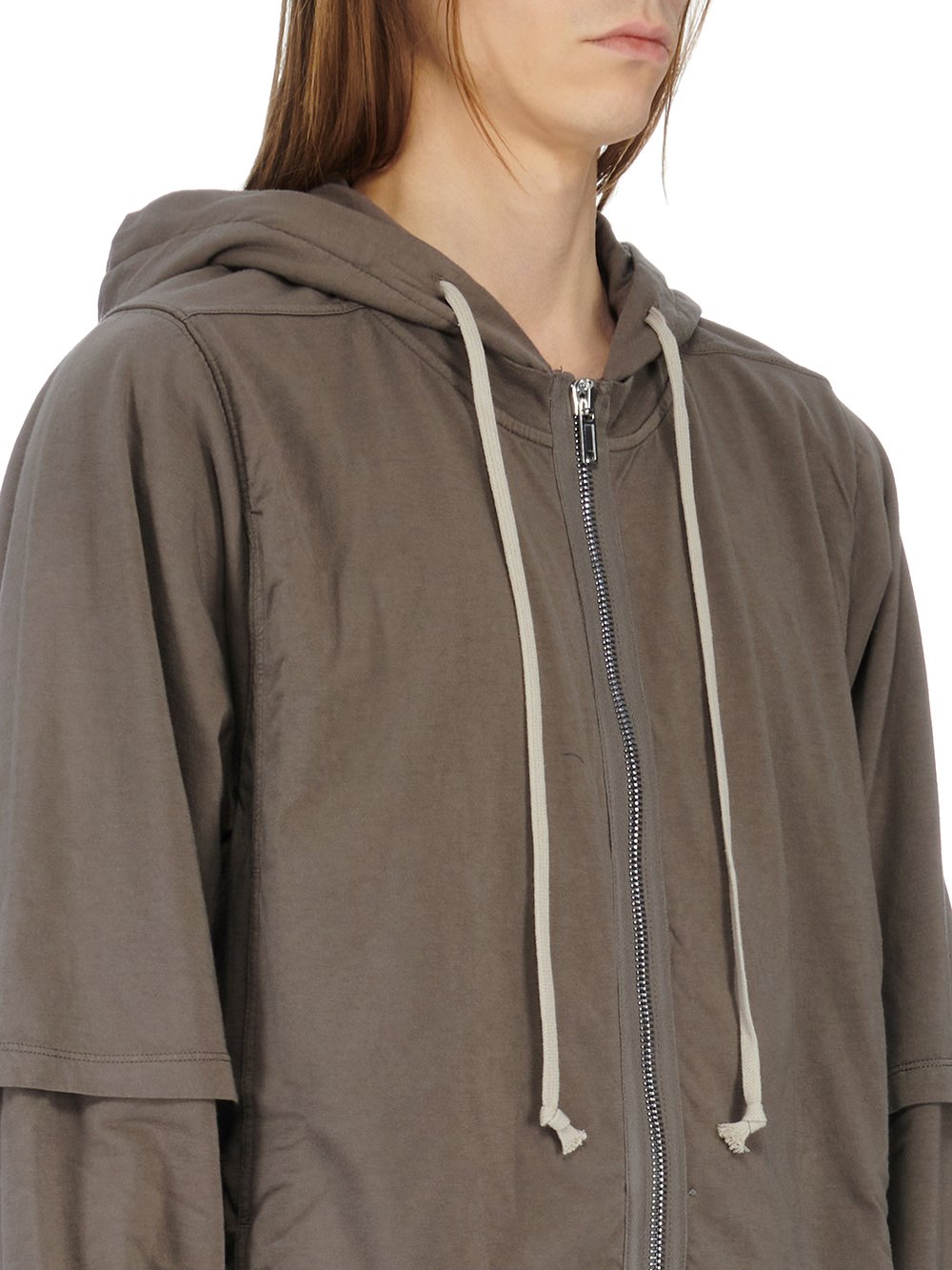 RICK OWENS FW23 LUXOR ZIPPED HUSTLER HOODIE IN DUST MEDIUM WEIGHT COTTON JERSEY 