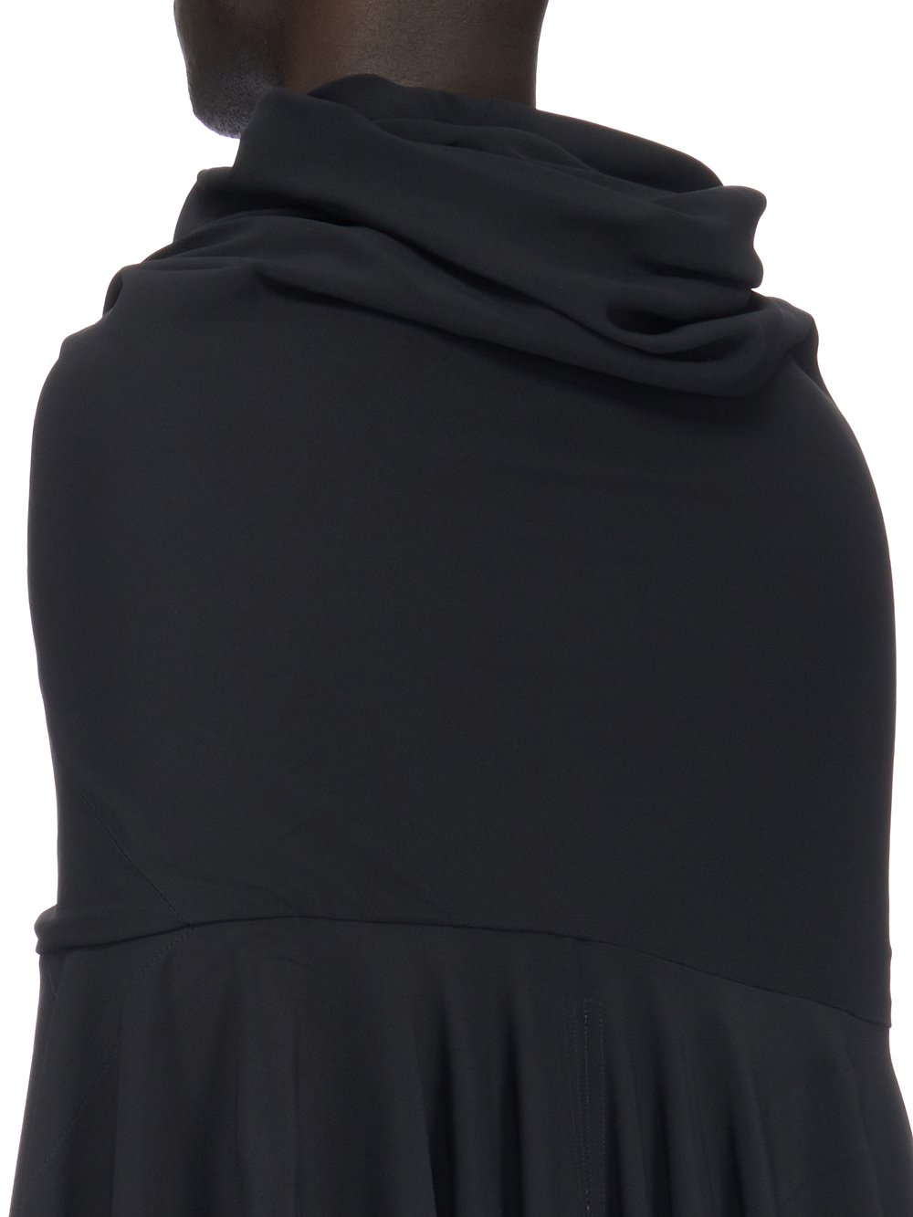 RICK OWENS FW23 LUXOR RUNWAY COWL HALF CAPE IN BLACK HEAVY CADY