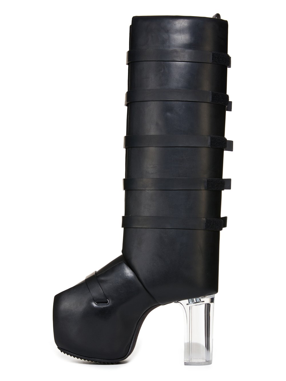 RICK OWENS FW23 LUXOR RUNWAY OPEN TOE MICROSTRAP SPLINT PLATFORMS 45 IN BLACK GROPPONE COW LEATHER