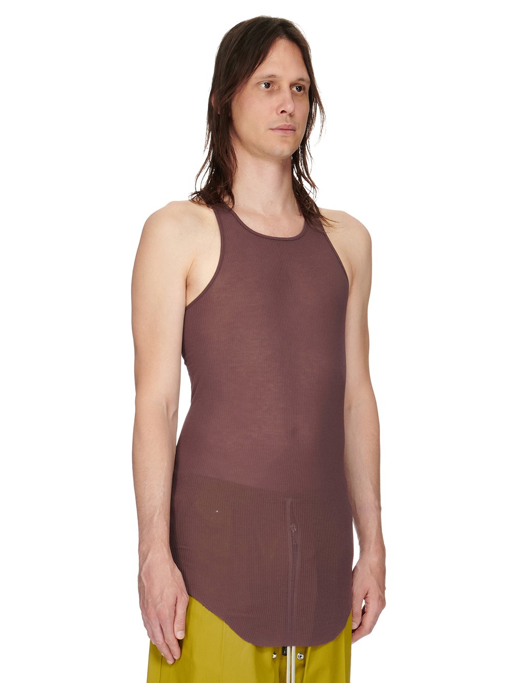 RICK OWENS FW23 LUXOR BASIC RIB TANK IN AMETHYST PURPLE VISCOSE SILK RIB JERSEY