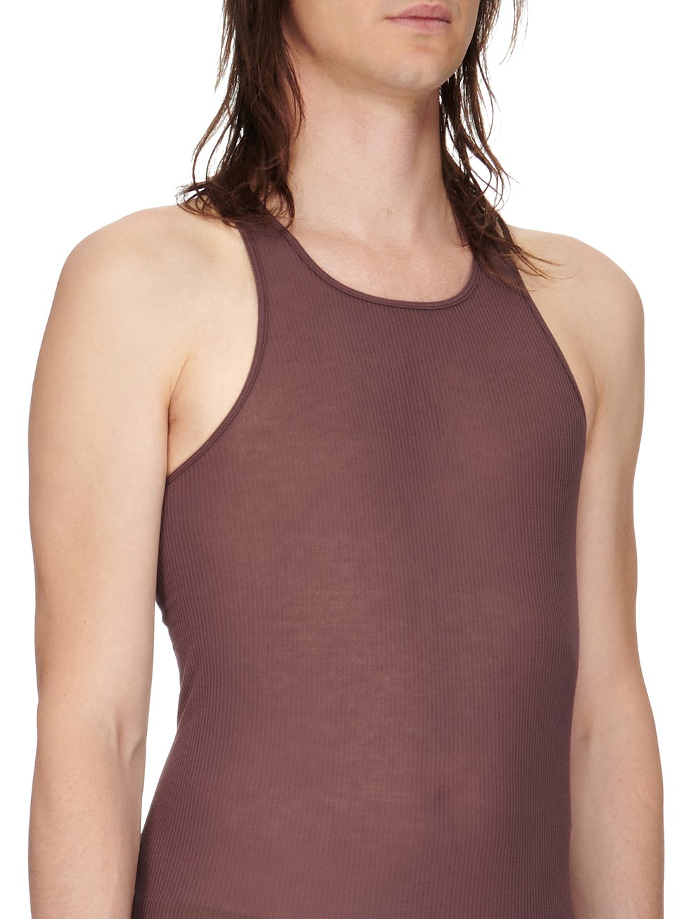 RICK OWENS FW23 LUXOR BASIC RIB TANK IN AMETHYST PURPLE VISCOSE SILK RIB JERSEY