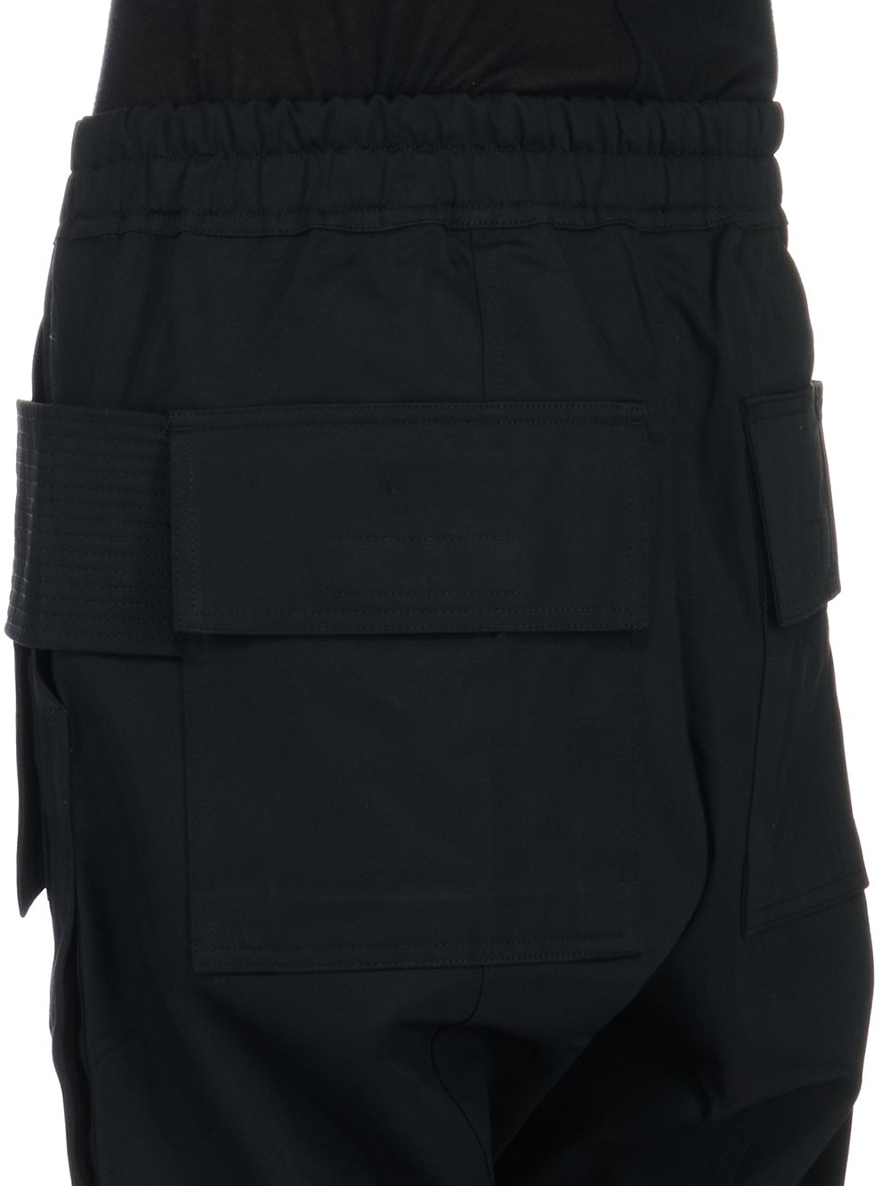 RICK OWENS FW23 LUXOR CREATCH CARGO CROPPED DRAWSTRING IN BLACK COTTON TWILL