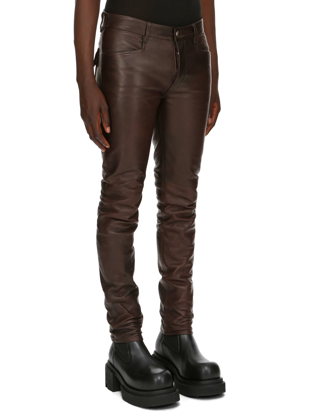 RICK OWENS FW23 LUXOR TYRONE JEANS IN BROWN VEG NAPPA LAMB