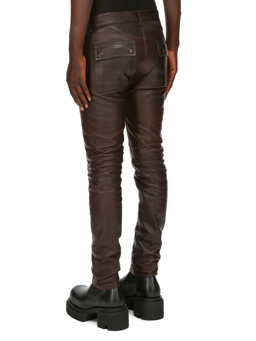 RICK OWENS FW23 LUXOR TYRONE JEANS IN BROWN VEG NAPPA LAMB