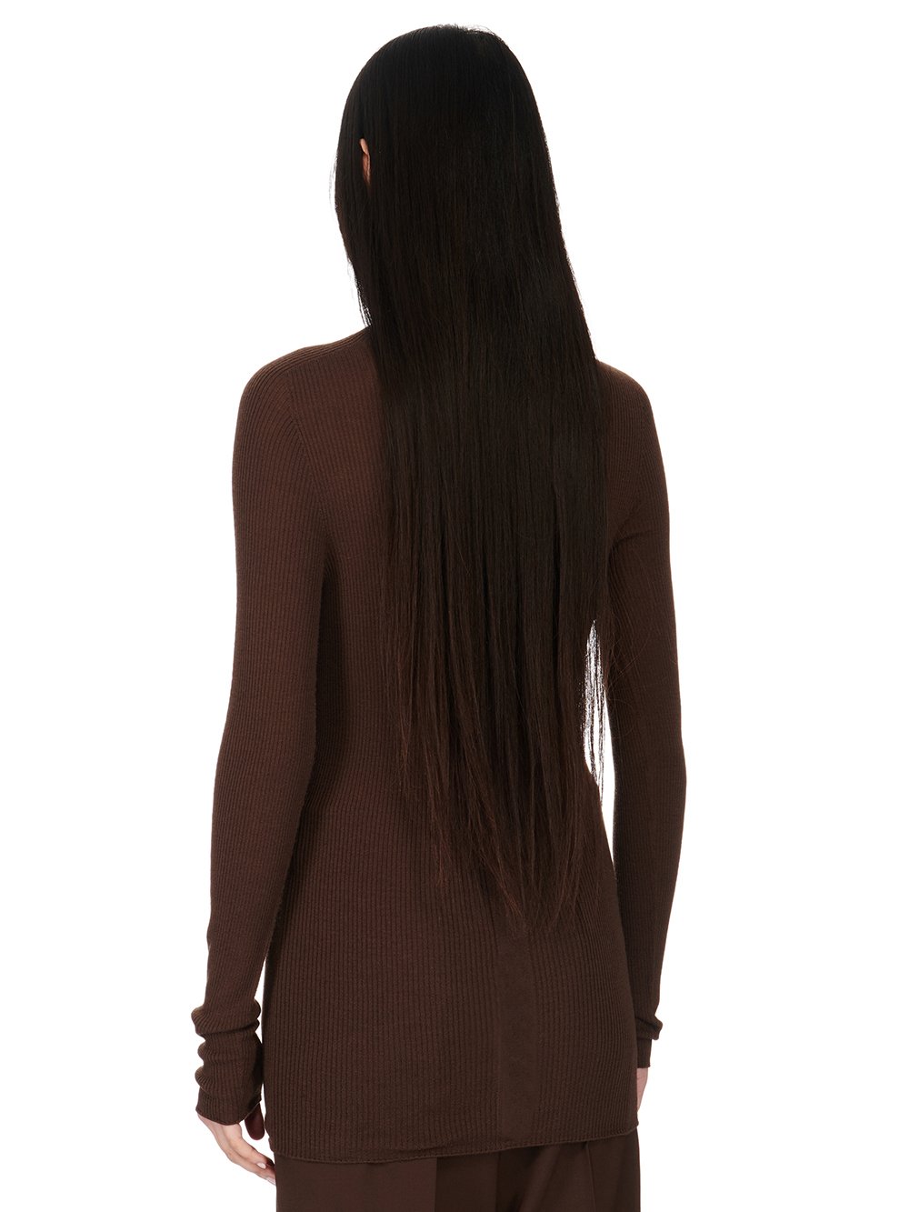 RICK OWENS FW23 LUXOR RIBBED LUPETTO IN BROWN LIGHTWEIGHT RIBBED KNIT