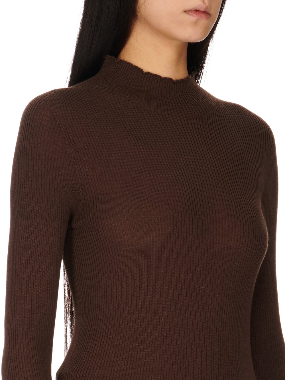 RICK OWENS FW23 LUXOR RIBBED LUPETTO IN BROWN LIGHTWEIGHT RIBBED KNIT