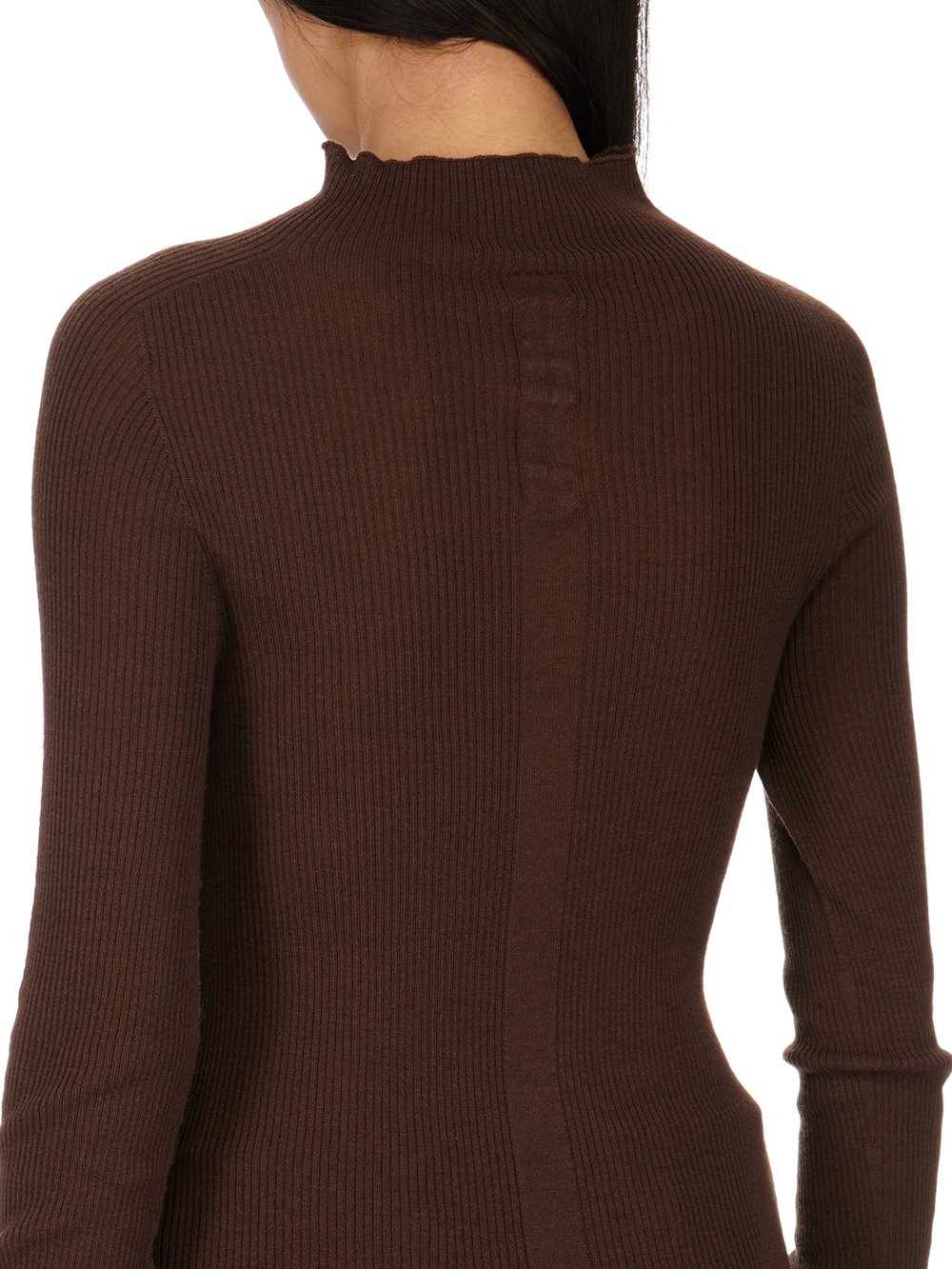 RICK OWENS FW23 LUXOR RIBBED LUPETTO IN BROWN LIGHTWEIGHT RIBBED KNIT