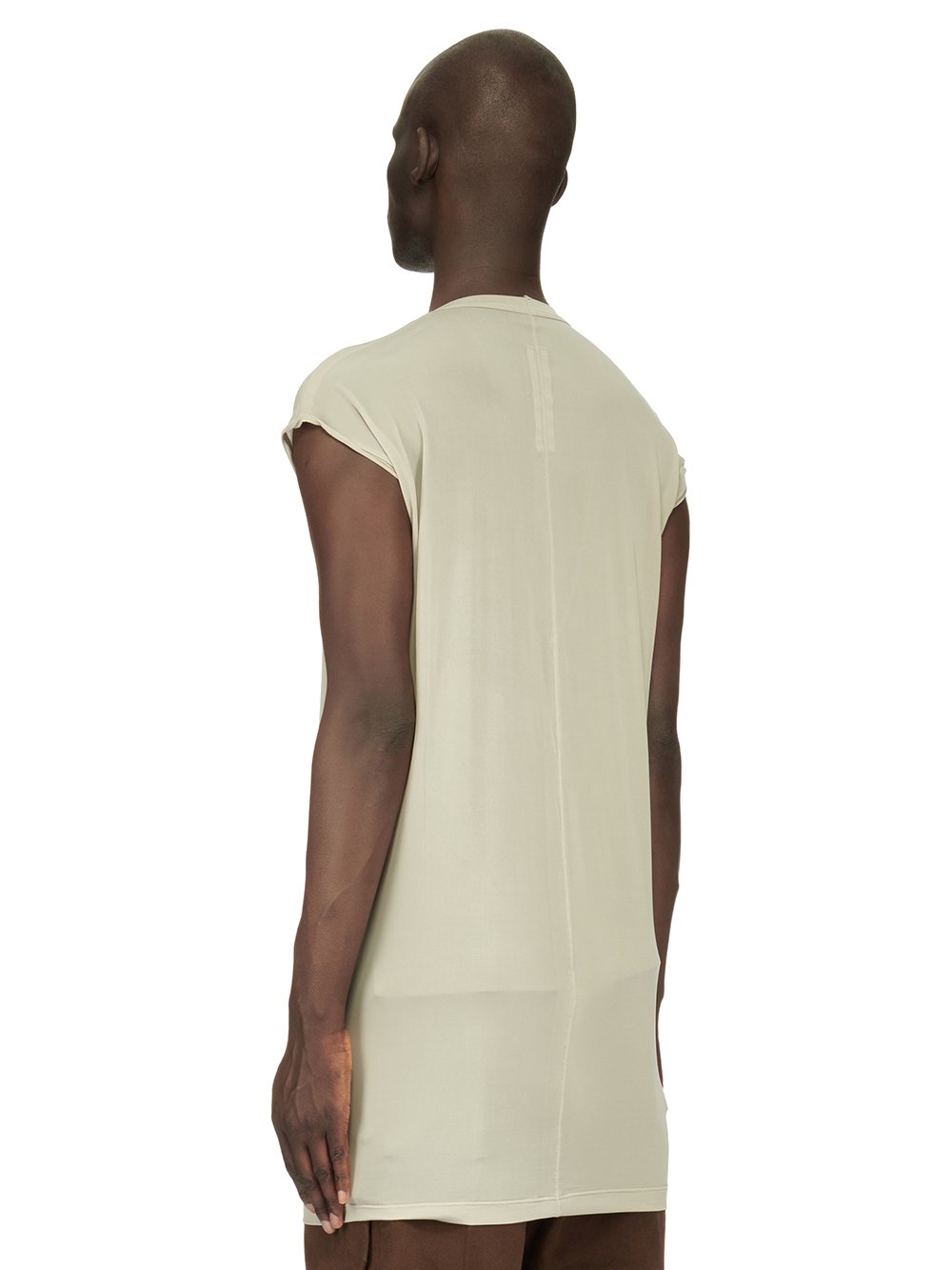 RICK OWENS FW23 LUXOR DEEP V NECK SS T IN PEARL HEAVY STRETCH CUPRO JERSEY