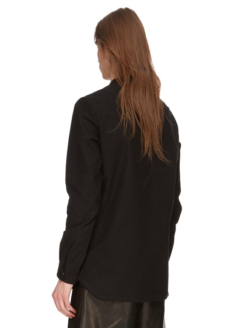 RICK OWENS FW23 LUXOR RUNWAY SECRET LARRY SHIRT IN BLACK MOLESKIN