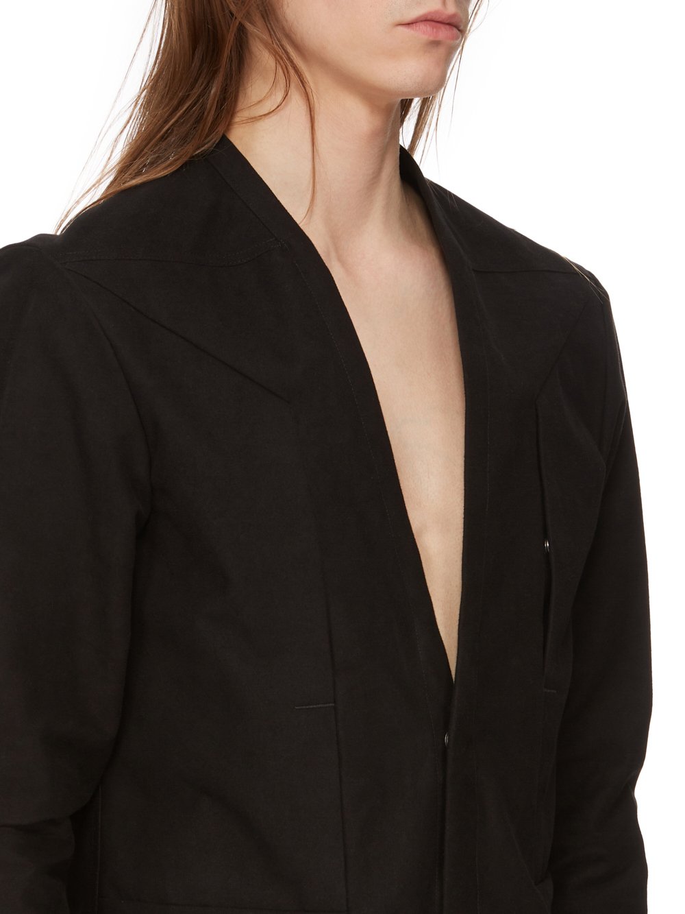 RICK OWENS FW23 LUXOR RUNWAY SECRET LARRY SHIRT IN BLACK MOLESKIN