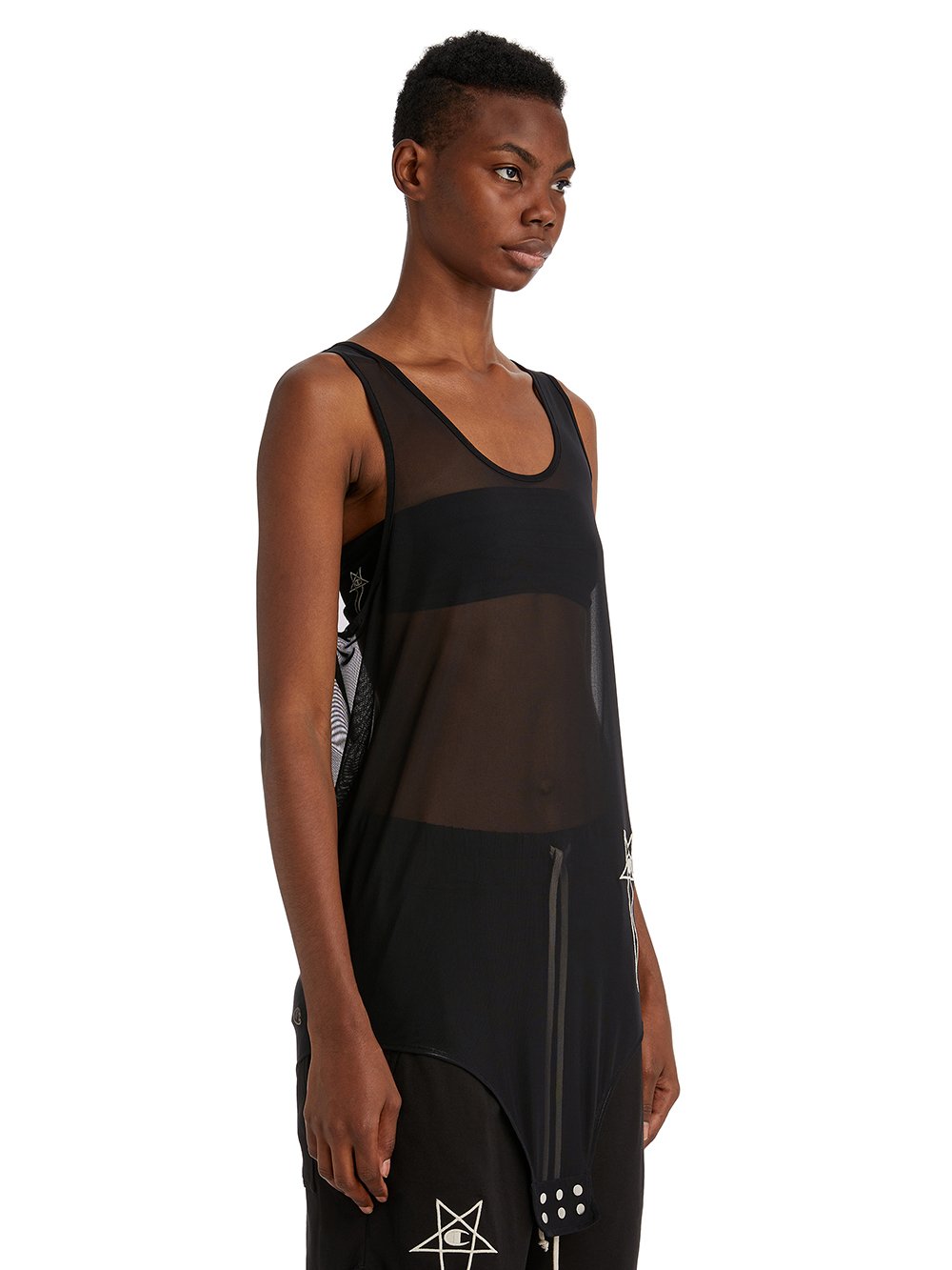 CHAMPION X RICK OWENS BASKETBALL TANK IN BLACK RECYCLED NYLON MICROMESH