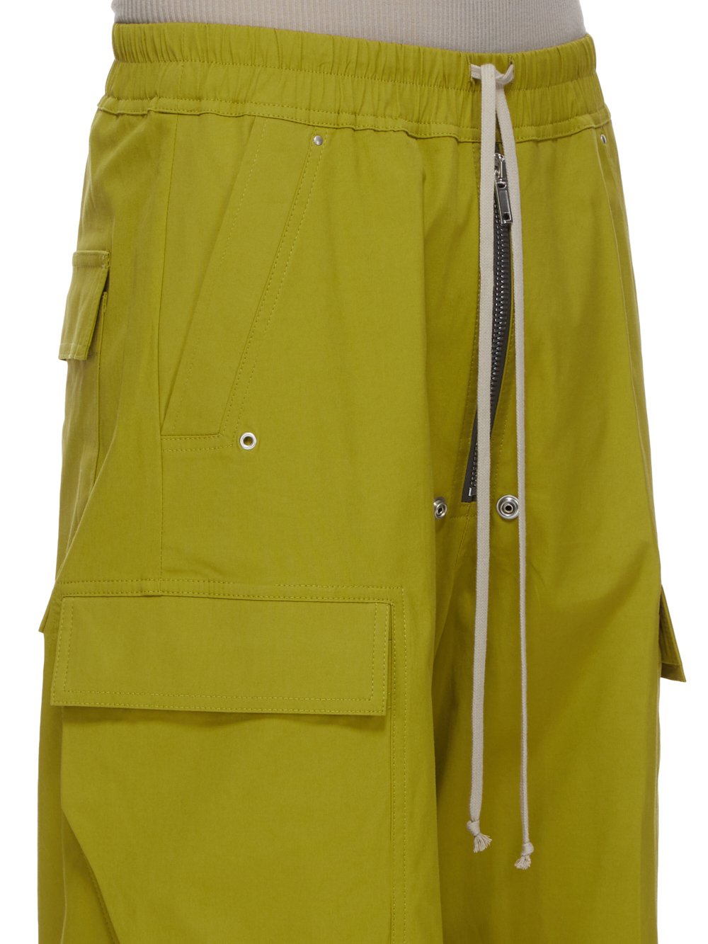 RICK OWENS FW23 LUXOR CARGO BELAS IN ACID YELLOW HEAVY COTTON POPLIN