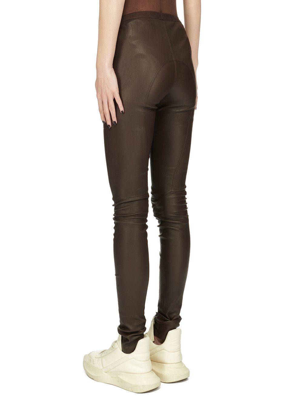 RICK OWENS FW23 LUXOR LEGGINGS IN BROWN STRETCH LAMB LEATHER