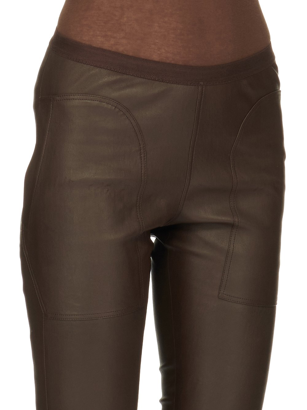 RICK OWENS FW23 LUXOR LEGGINGS IN BROWN STRETCH LAMB LEATHER