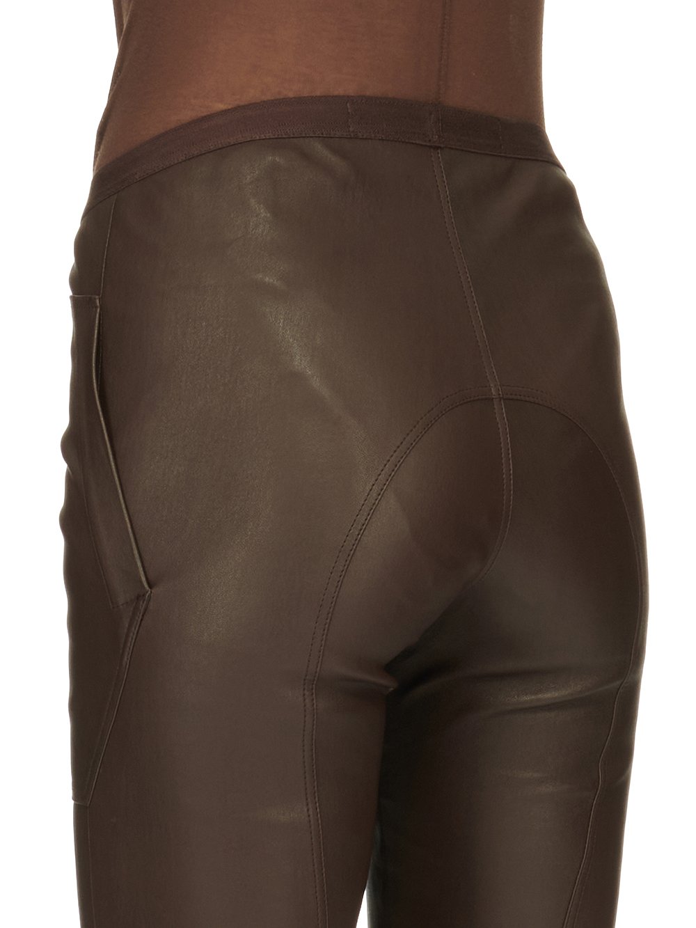 RICK OWENS FW23 LUXOR LEGGINGS IN BROWN STRETCH LAMB LEATHER