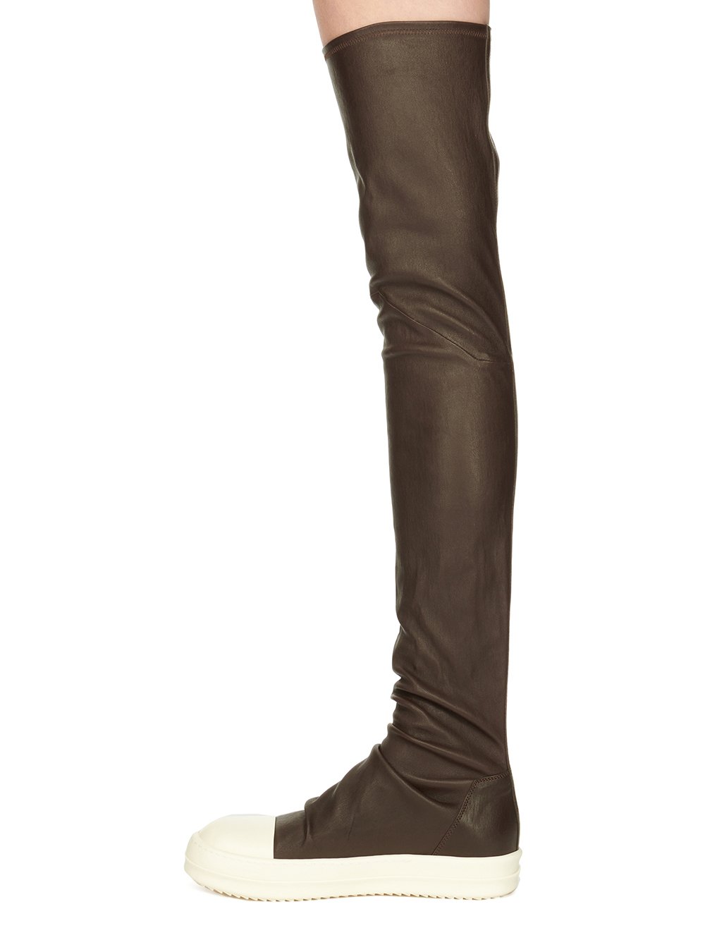 RICK OWENS FW23 LUXOR STOCKING SNEAKS IN BROWN AND MILK STRETCH LAMB LEATHER