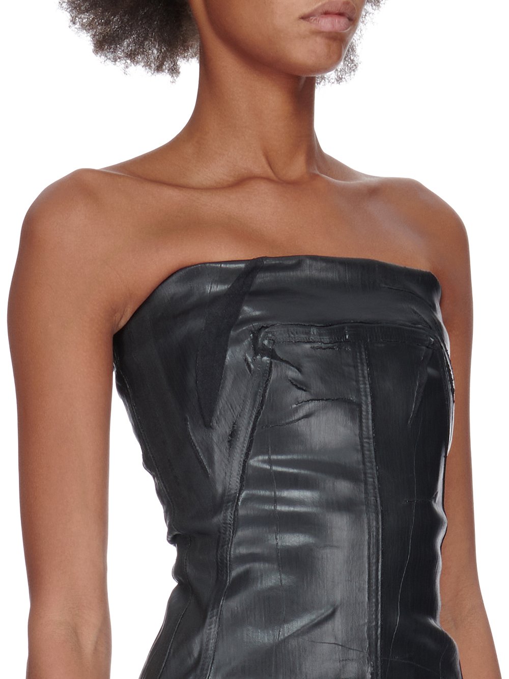 RICK OWENS FW23 LUXOR BUSTIER TOP IN BLACK CRACKED STRETCH DENIM