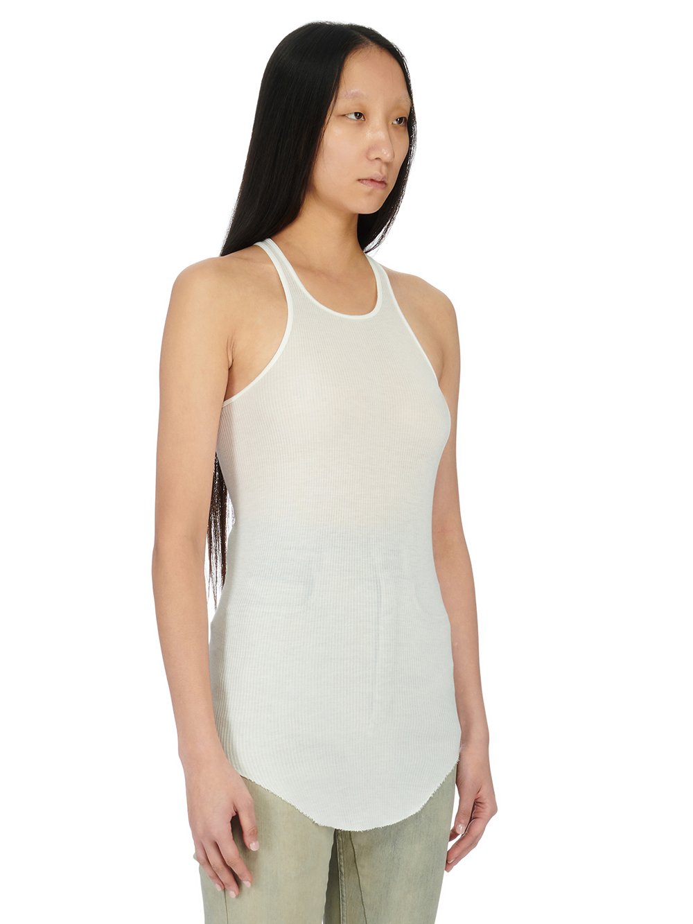 RICK OWENS FW23 LUXOR RUNWAY BASIC RIB TANK IN VISCOSE SILK RIB JERSEY