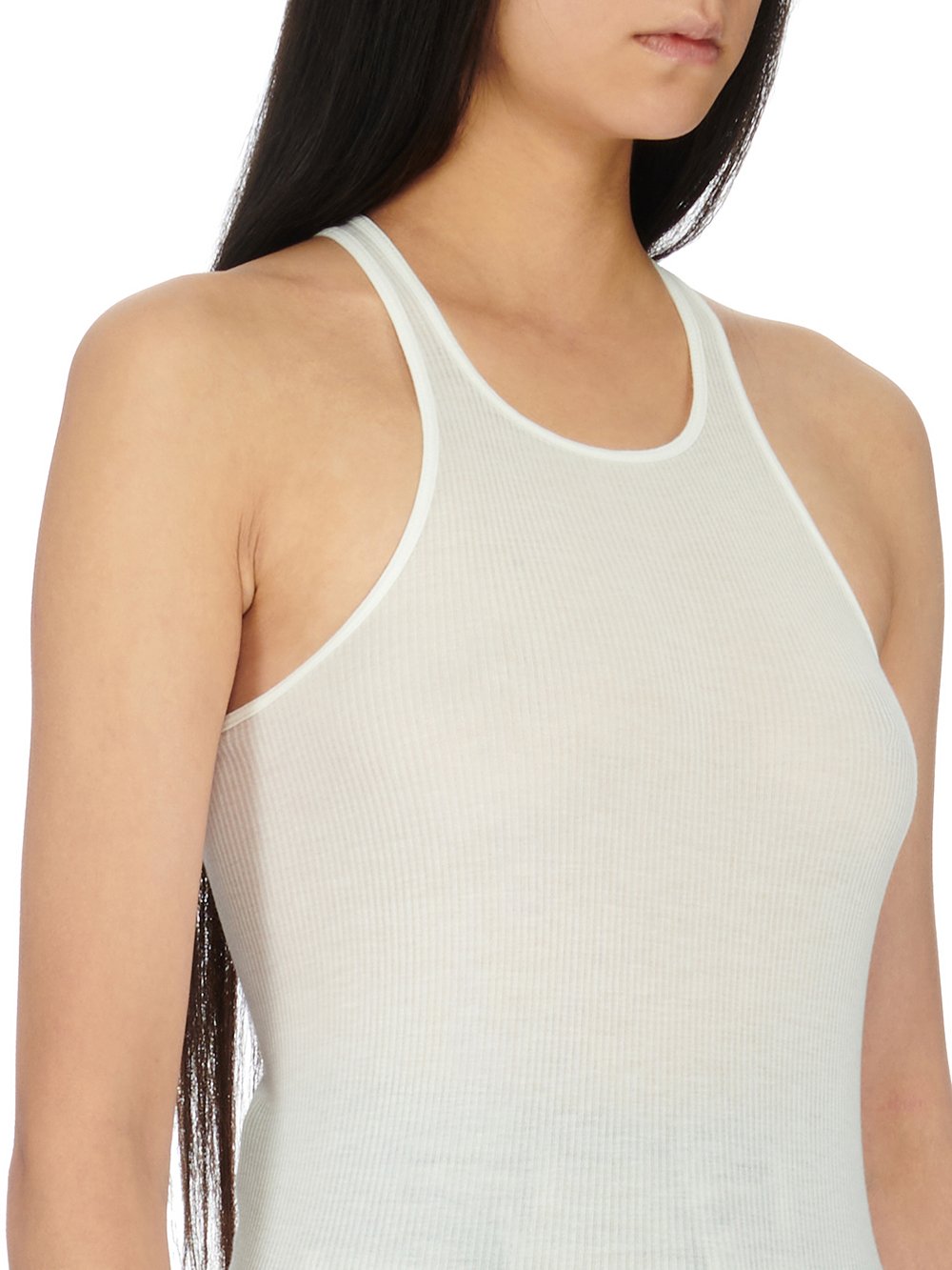 RICK OWENS FW23 LUXOR RUNWAY BASIC RIB TANK IN VISCOSE SILK RIB JERSEY