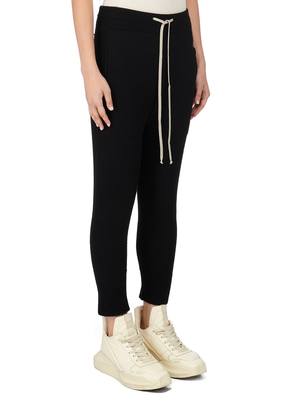 RICK OWENS FW23 LUXOR TRACK PANTS IN BLACK BOILED CASHMERE KNIT