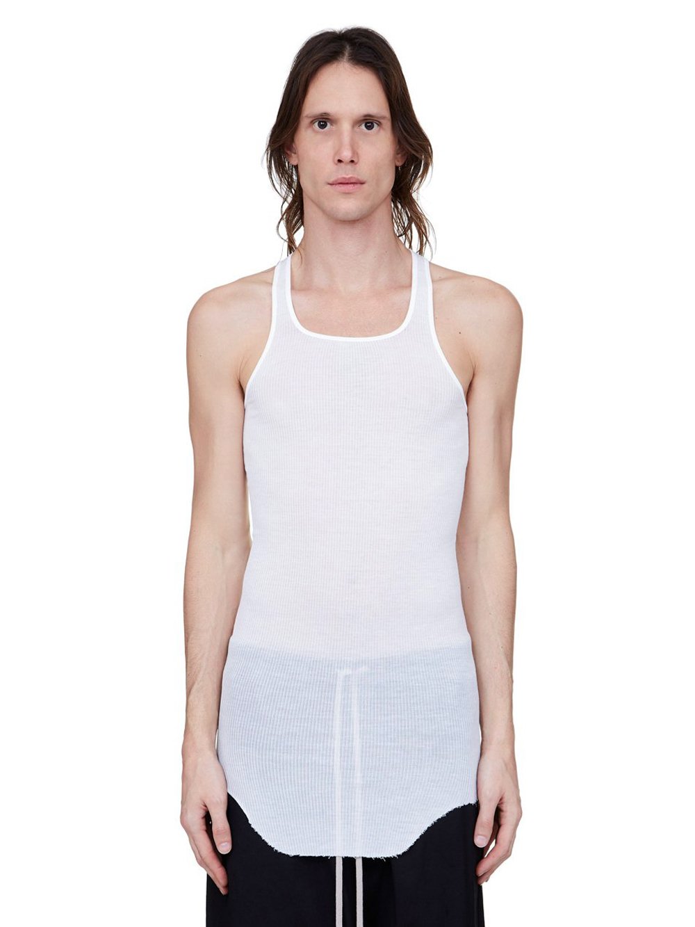 RICK OWENS FOREVER BASIC RIB TANK IN MILK VISCOSE SILK RIB JERSEY