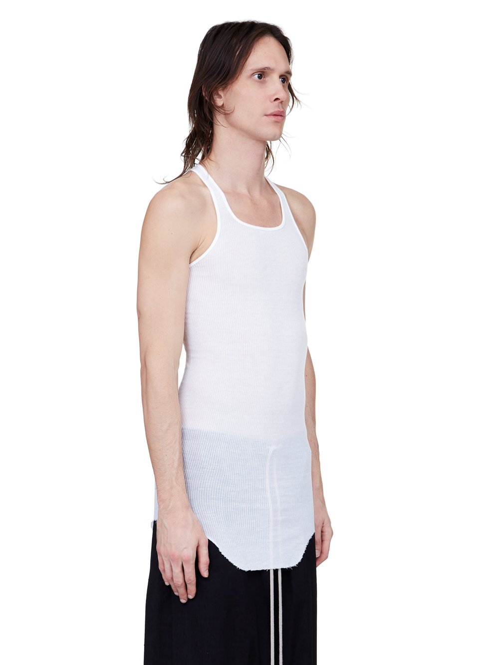 RICK OWENS FOREVER BASIC RIB TANK IN MILK VISCOSE SILK RIB JERSEY