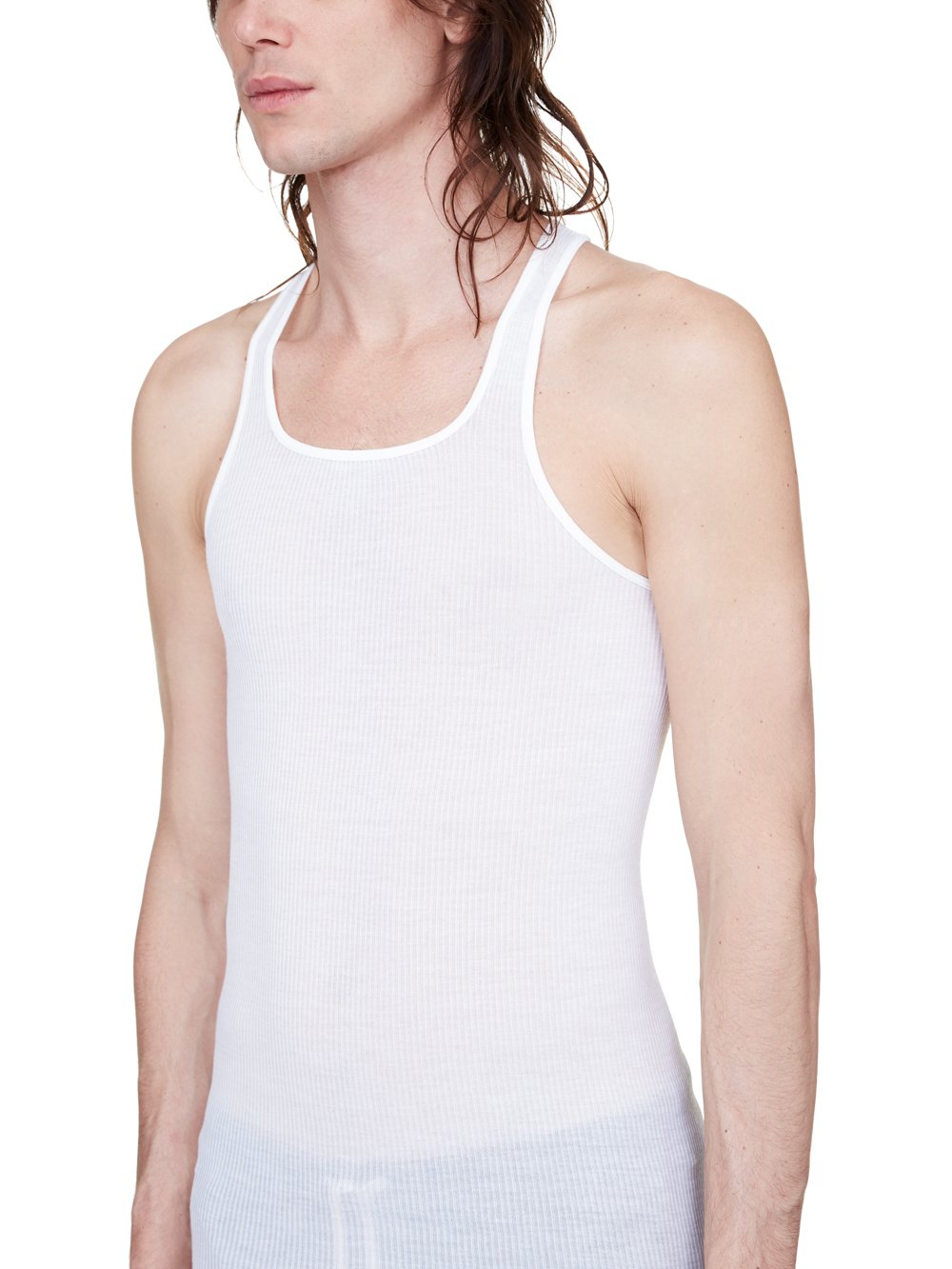 RICK OWENS FOREVER BASIC RIB TANK IN MILK VISCOSE SILK RIB JERSEY