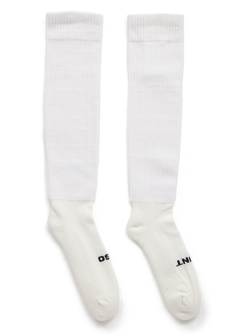 RICK OWENS FW23 LUXOR HIGH SOCKS SO CUNT IN MILK AND BLACK COTTON KNIT