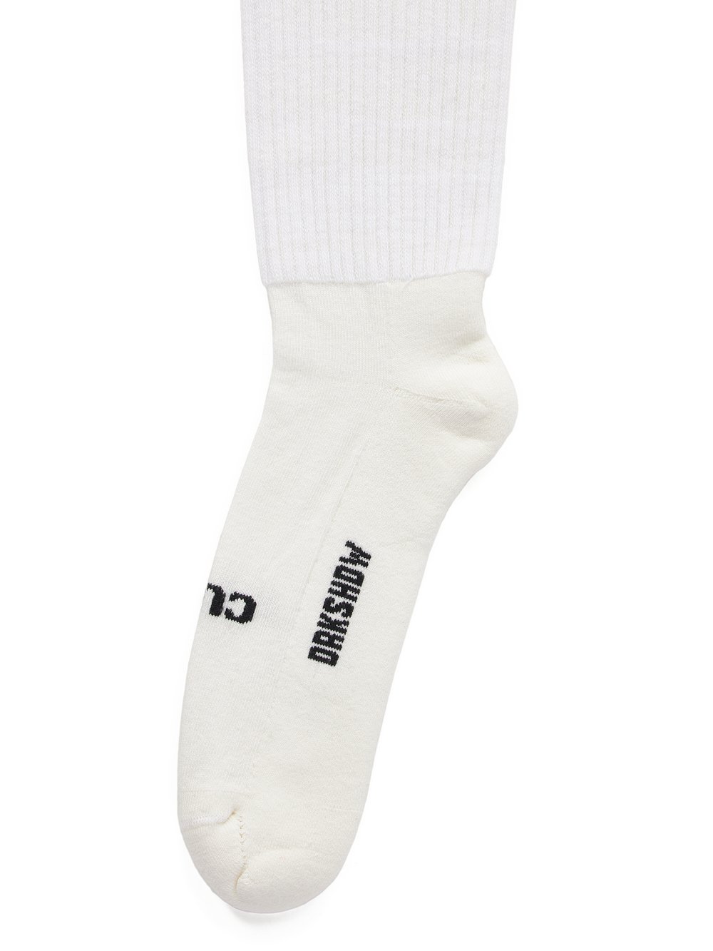 RICK OWENS FW23 LUXOR HIGH SOCKS SO CUNT IN MILK AND BLACK COTTON KNIT